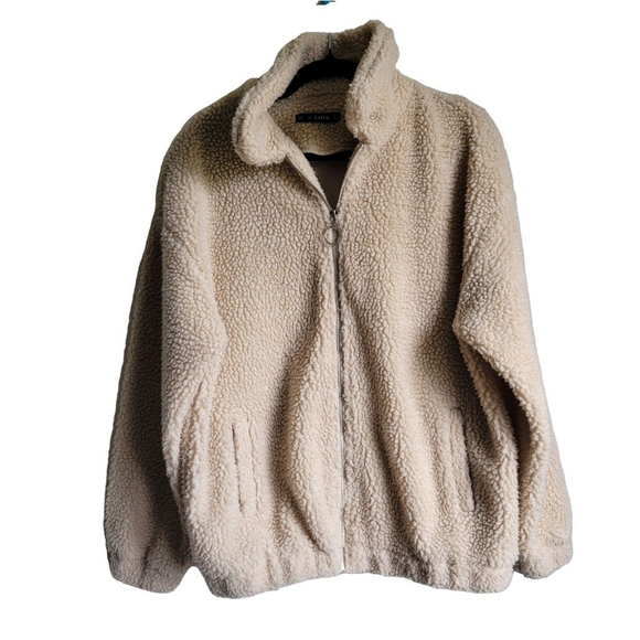 Zaful Jackets & Blazers - Women's ZAFUL Beige Fleece Teddy Jacket Size 6 Medium Cozy